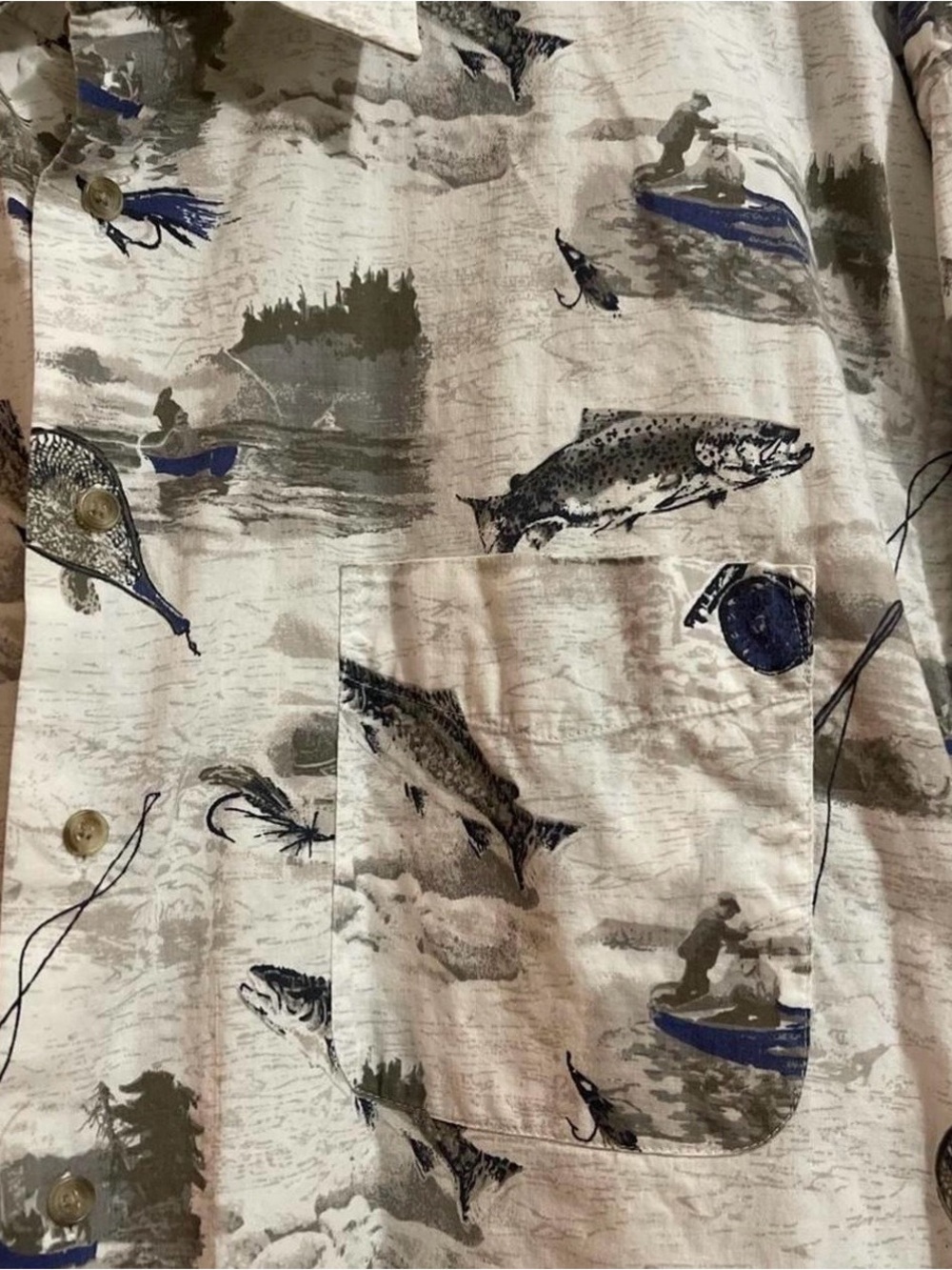 Fox Fire Men’s Short Sleeve Fishing Print Shirt XL Tall - Picture 4 of 8